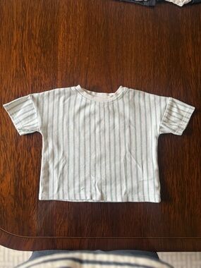 Pehr Short Sleeve Crewneck Tee in White and Light Green Stripes